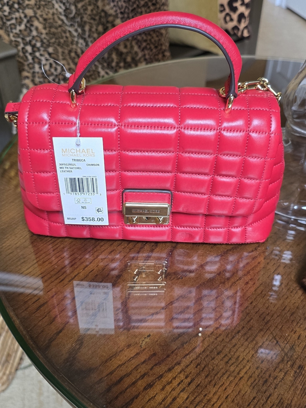 Michael Kors Red Quilted Leather Top-Handle Bag